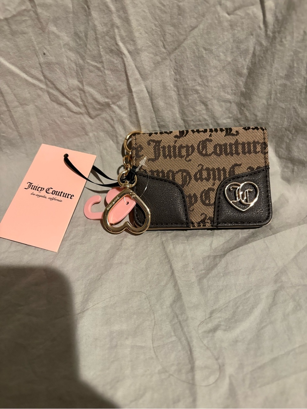 Juicy Couture Call it a Classic Brown Logo Card Case Key Chain Wallet